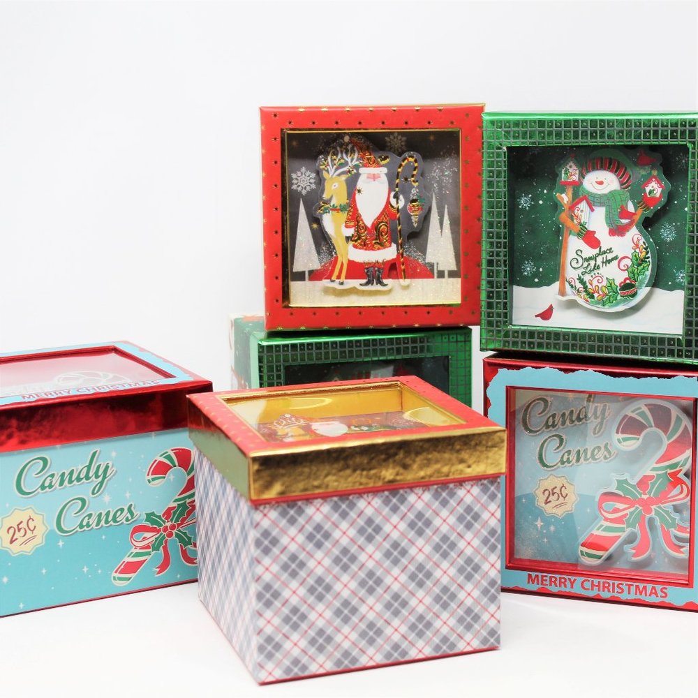 6pk lindy bowman 4.5" square holiday Christmas shadow gift box